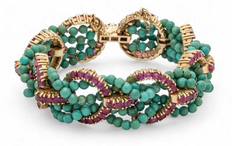 14k gold ruby and turquoise bracelet