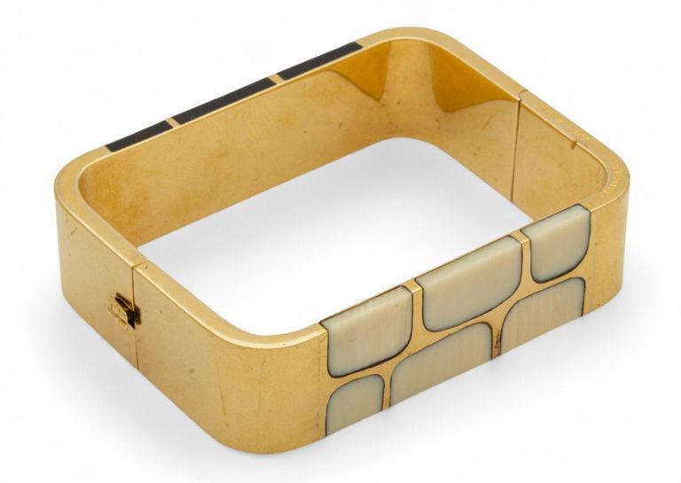 Modernist 18k gold wood and bone bracelet