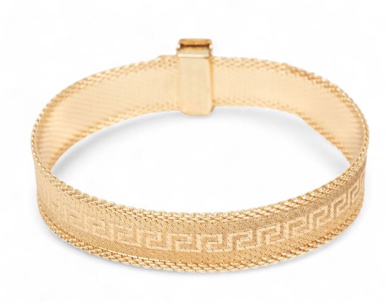 Woven mesh gold Greek key bracelet