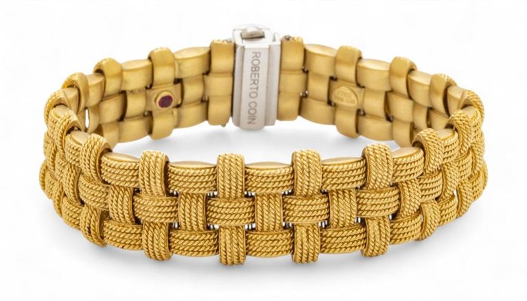 18k gold diamond ruby woven bracelet