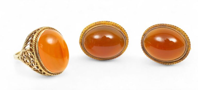 14k yellow gold amber jewelry set