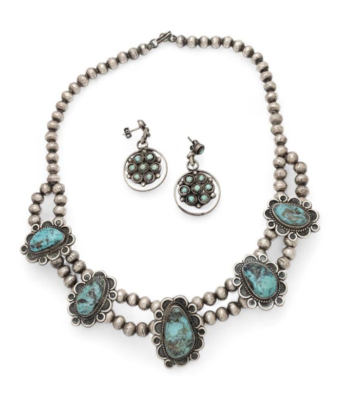 Native American turquoise necklace and earrings