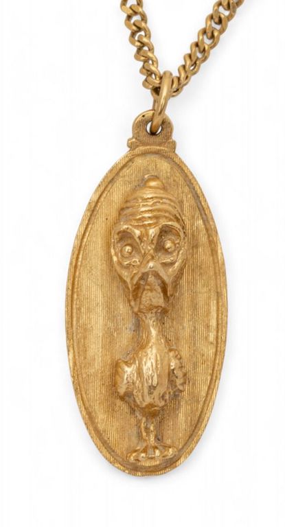 14k yellow gold chain necklace with "Who's Worried?" duck pendant