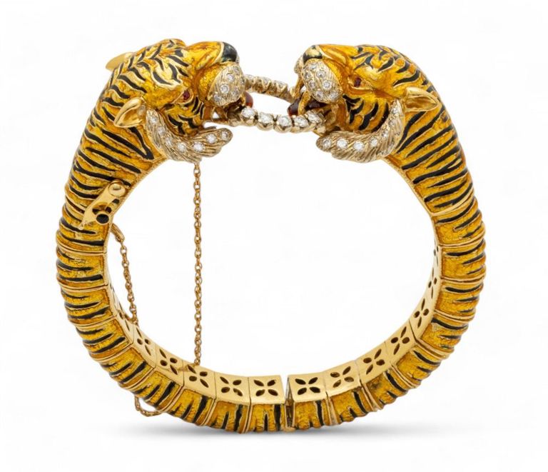 18k gold tiger bangle bracelet