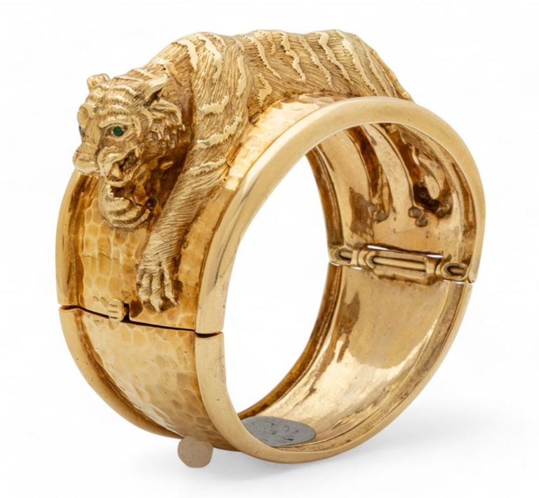 12k gold tiger bangle bracelet