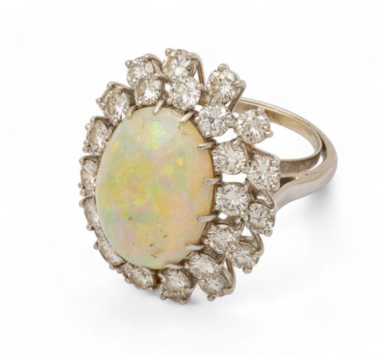Opal and diamond ring