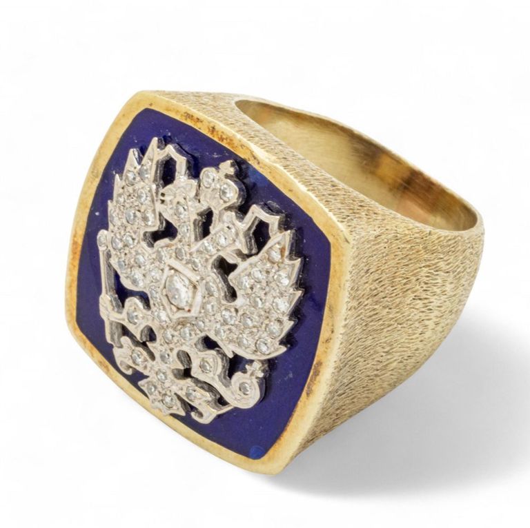 14k gold enamel diamond man's ring