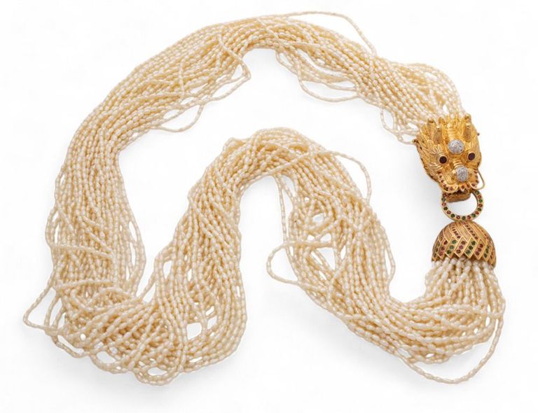 Chinese 14k yellow gold ruby necklace