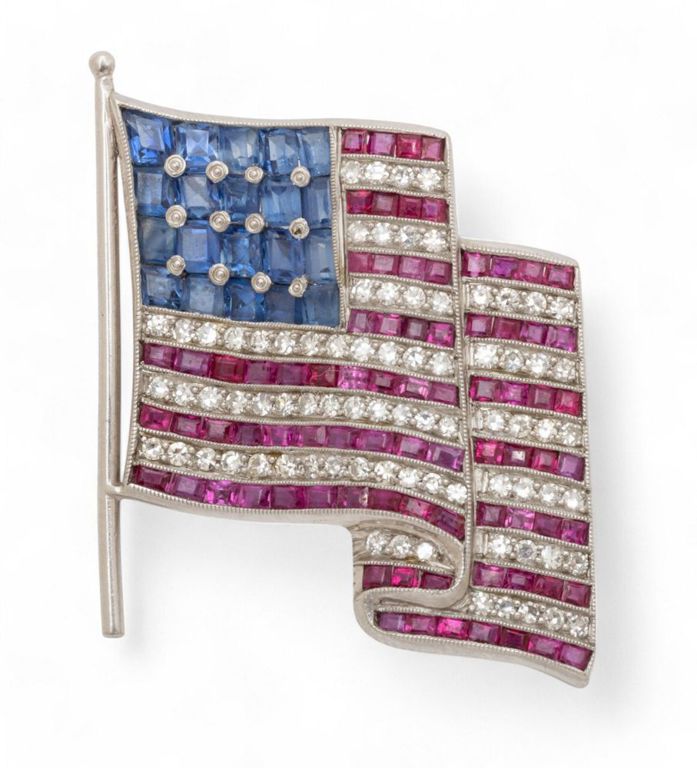 Sapphire diamond ruby American flag pin