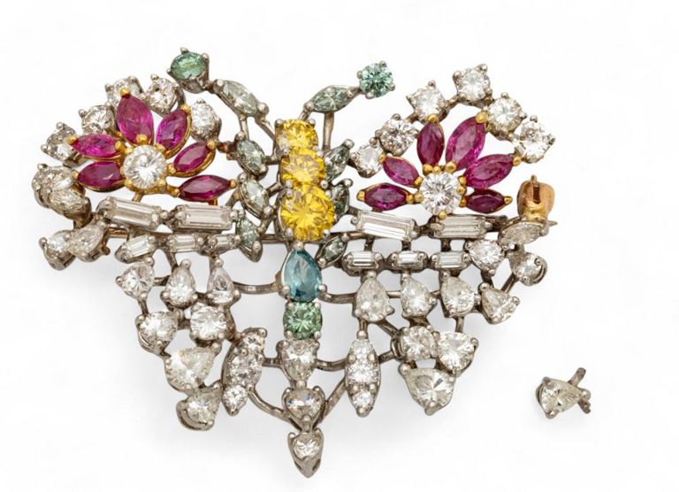 Diamond yellow diamond ruby brooch