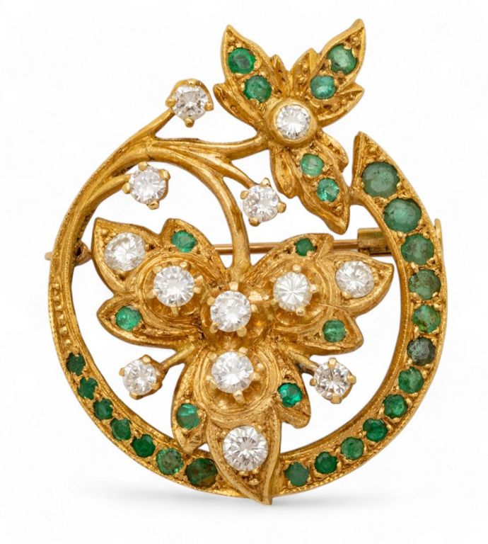 Diamond emerald flower brooch-pendant