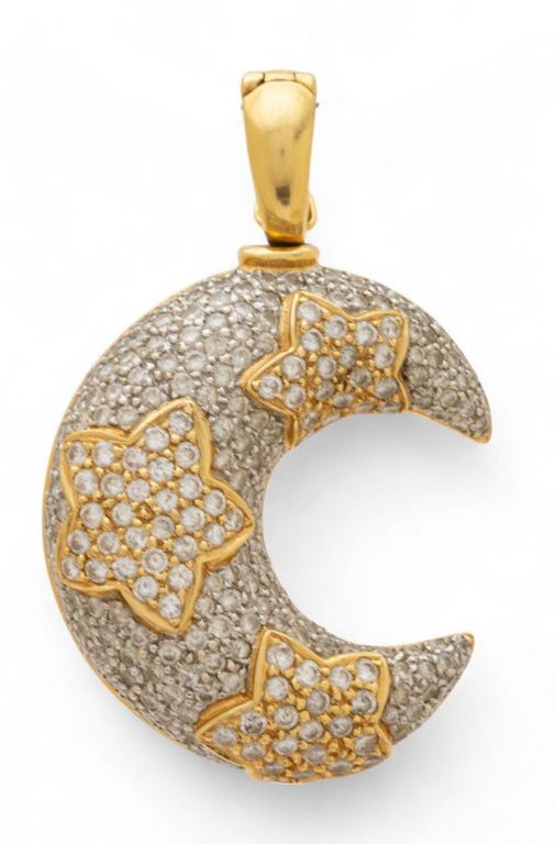 18k gold diamond moon and stars pendant