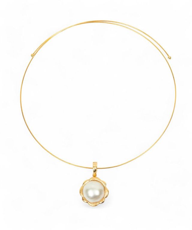 14k yellow gold mabe pearl pendant choker necklace
