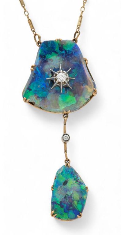 14k gold opal and diamond pendant on chain