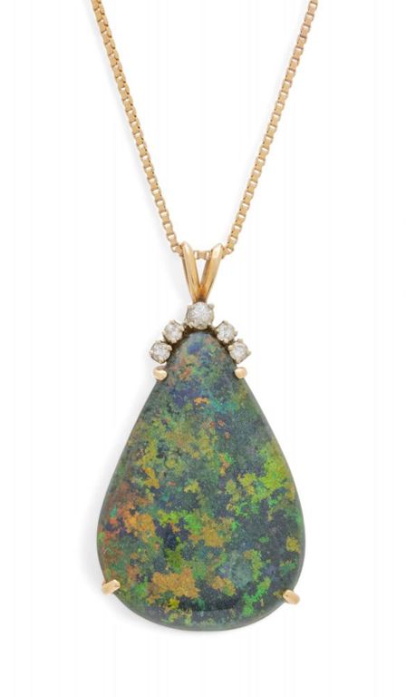 14k gold opal and diamond pendant on chain