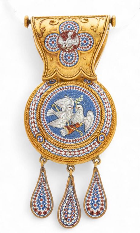 Italian micromosaic "Doves" And "Roma" pendant
