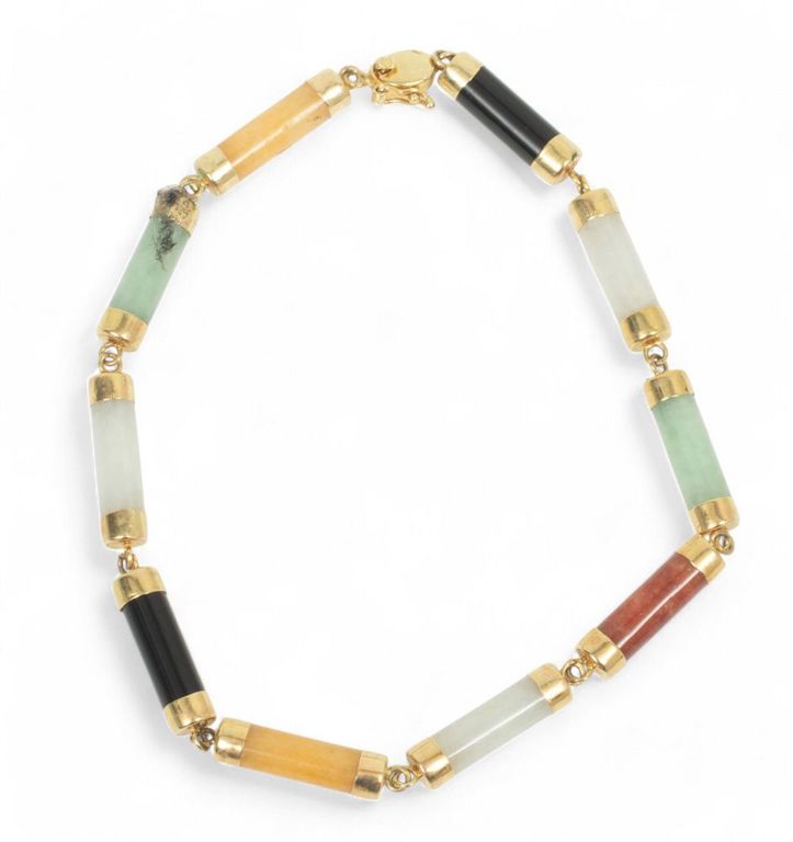 14k yellow gold link jade bracelet