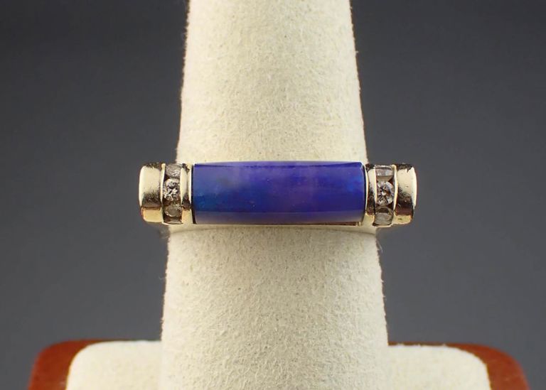14k gold diamond and black opal ring