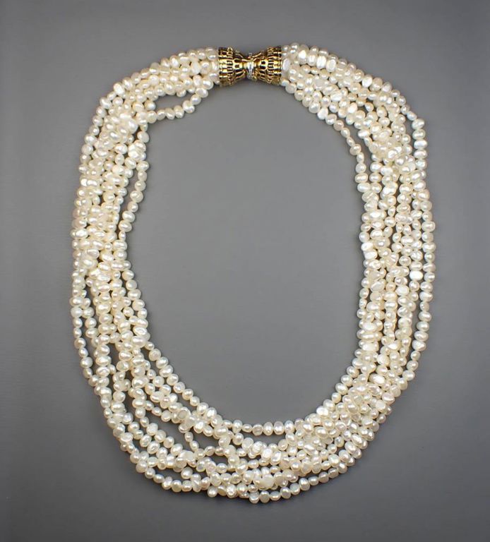 14k gold pearl multi-strand necklace