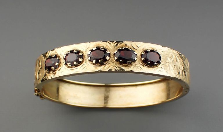 14k gold garnet bangle
