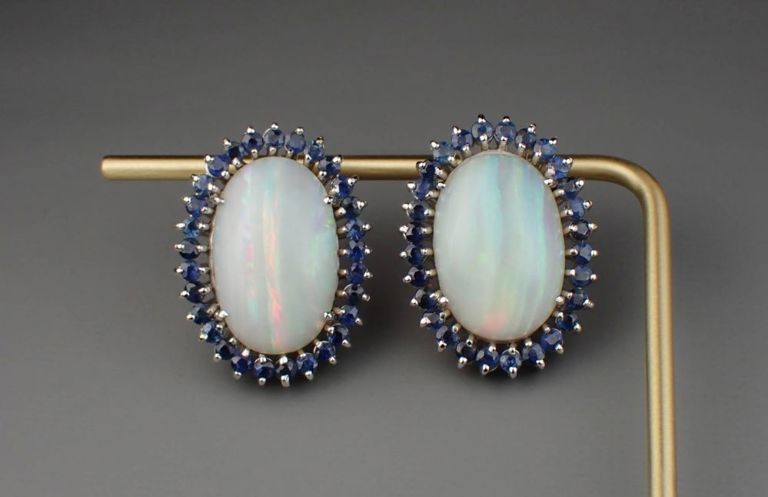 18k gold opal sapphire earrings