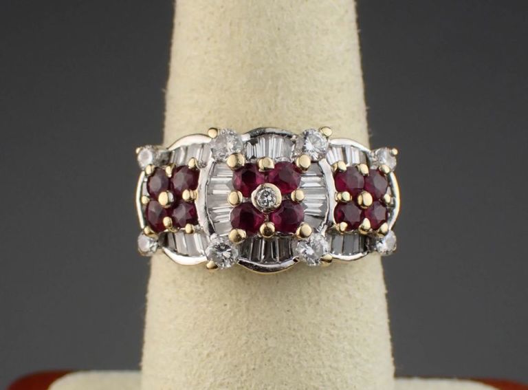 14k two-tone gold ruby diamond ring