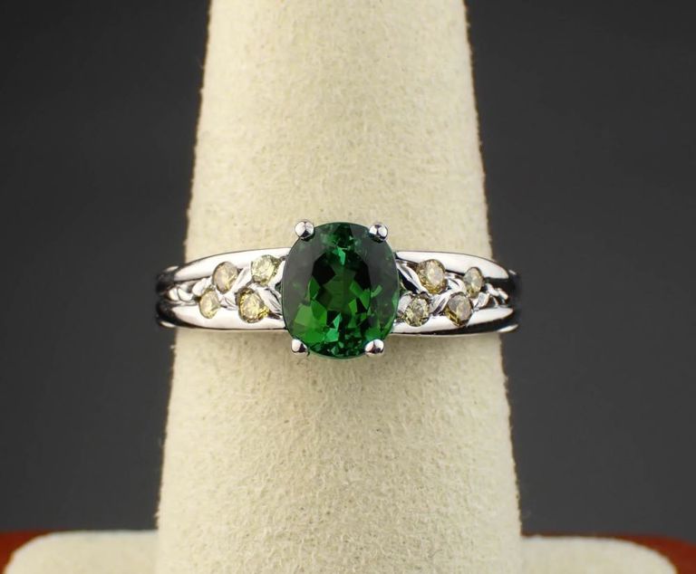 Platinum green tourmaline diamond ring