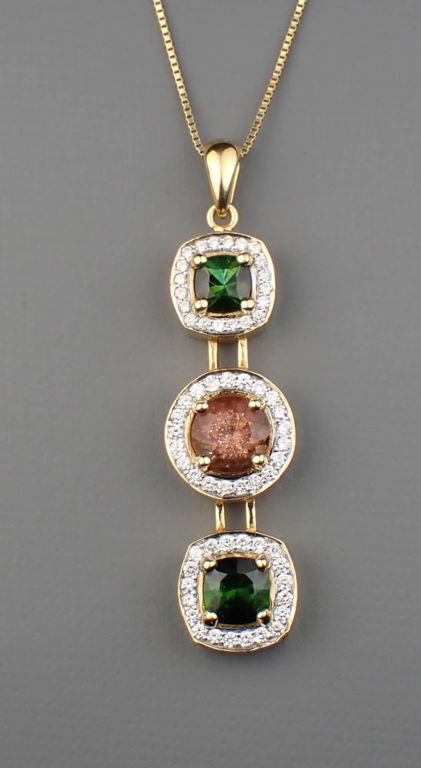 18k yellow gold and white gold tourmaline pendant necklace