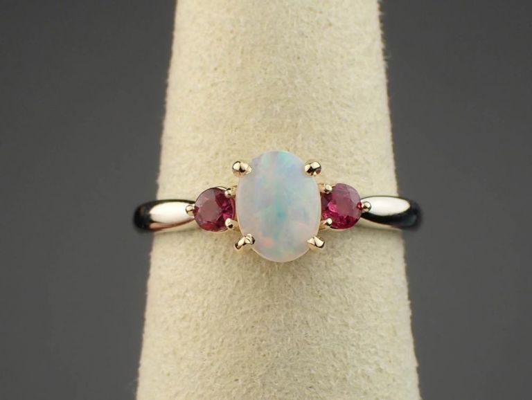 14k yellow gold opal ruby ring