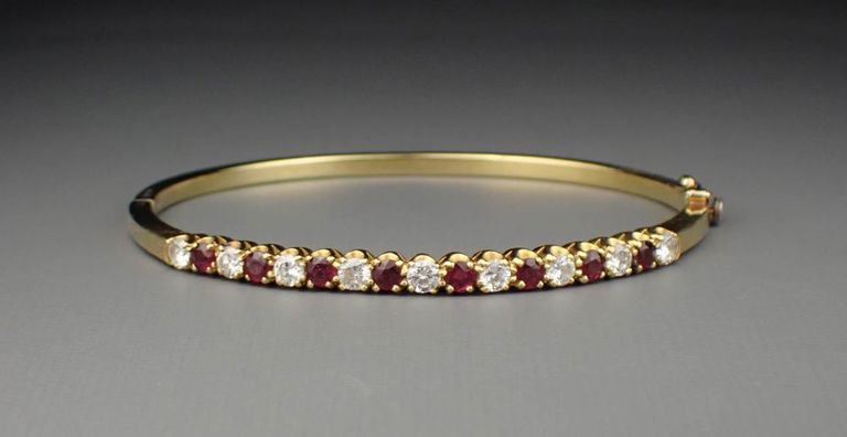 18k yellow gold diamond ruby bangle