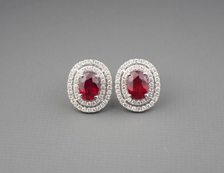 14k white gold ruby diamond stud earrings