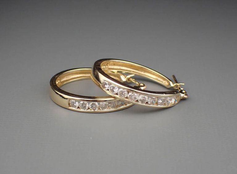 14k gold diamond hoop earrings