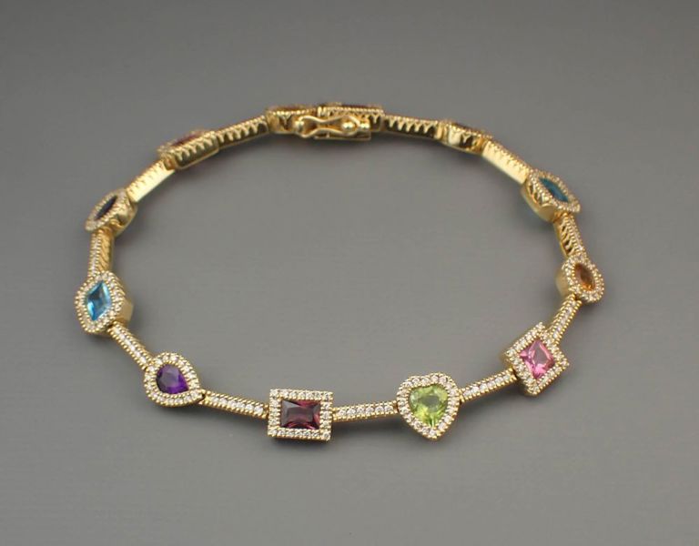 18k yellow gold semi-precious gemstone diamond bracelet