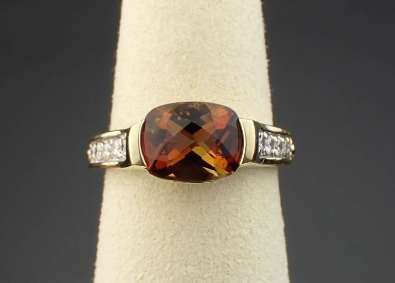 18k gold diamond and orange topaz ring