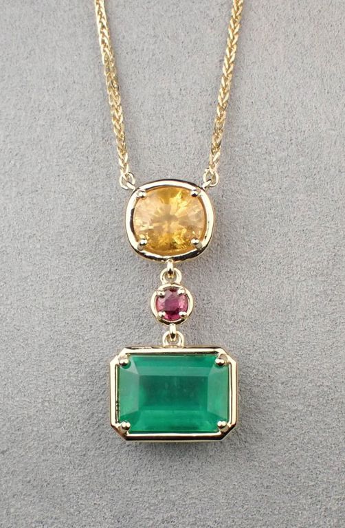 14k yellow gold emerald yellow sapphire ruby necklace