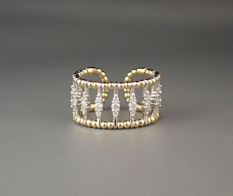14k yellow and white gold diamond wire cuff ring