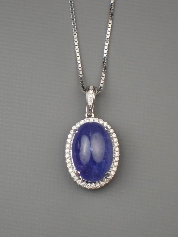 14k white gold tanzanite diamond halo pendant necklace