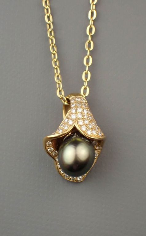 18k yellow gold link pearl pendant necklace