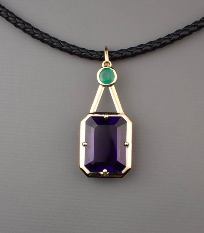 14k gold amethyst emerald pendant necklace