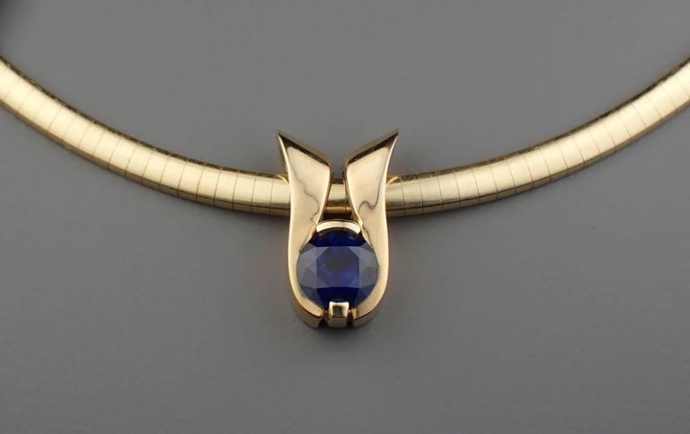 14k gold blue sapphire slider pendant necklace