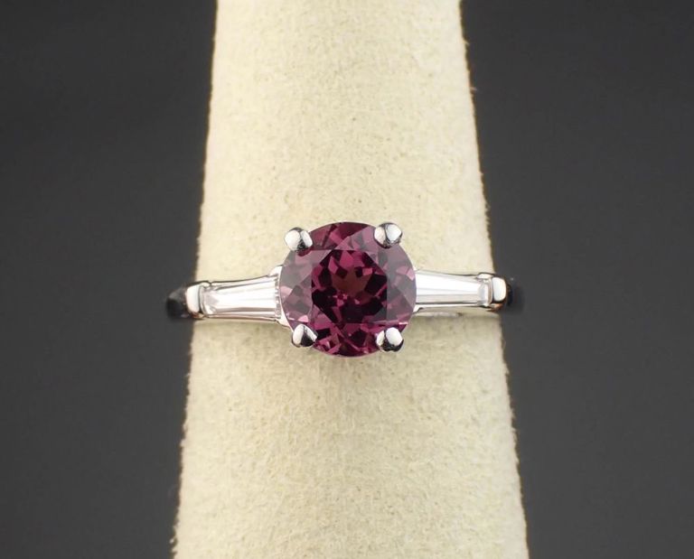 Platinum rhodolite diamond ring