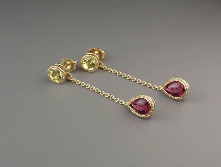 14k gold chrysoberyl ear studs