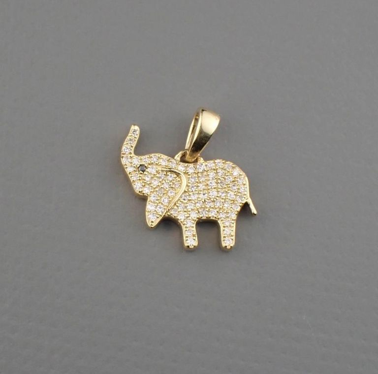 14k yellow gold diamond sapphire elephant pendant