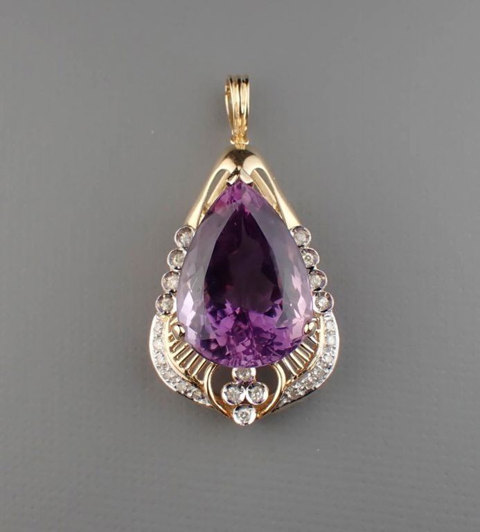 14k gold amethyst and diamond pendant