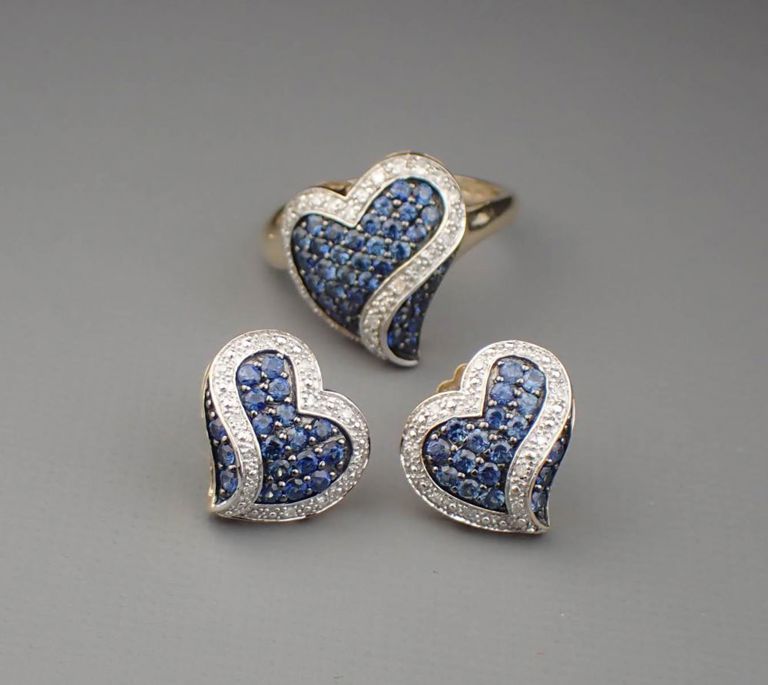 10k yellow gold and white gold sapphire jewelry set