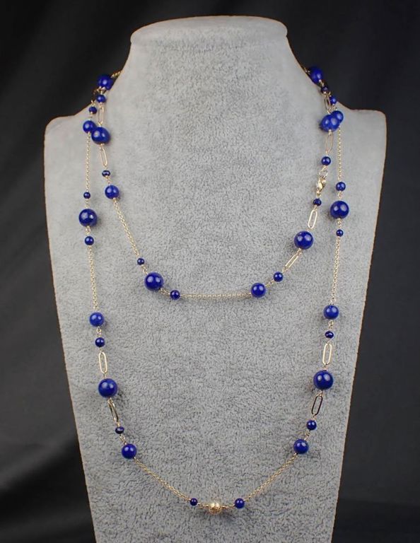 14k yellow gold lapis chain necklace