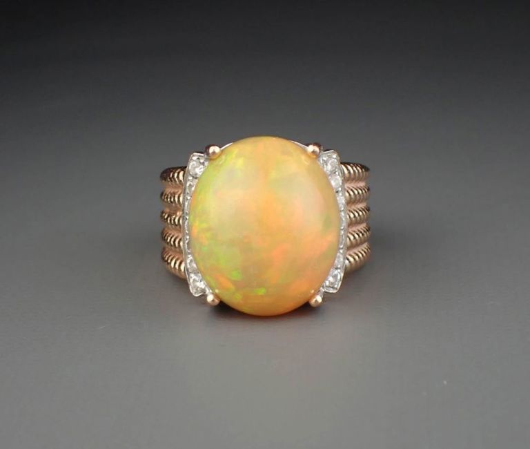 14k gold diamond opal ring