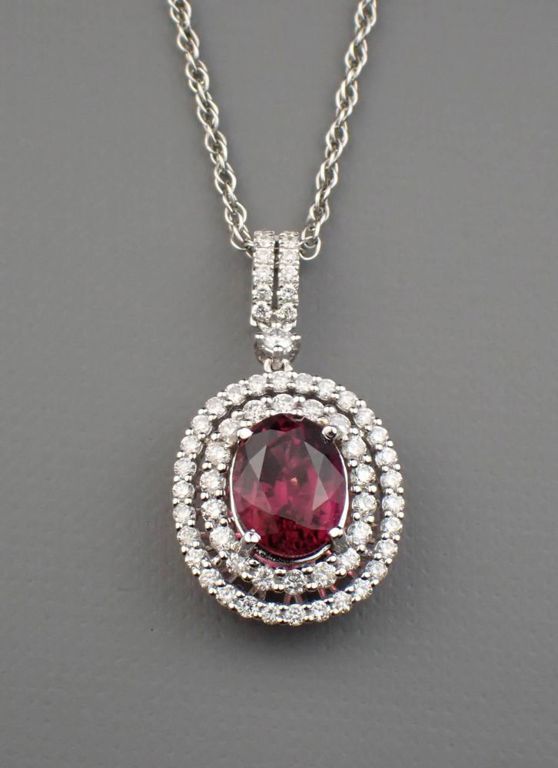 14k white gold rubelite diamond pendant necklace