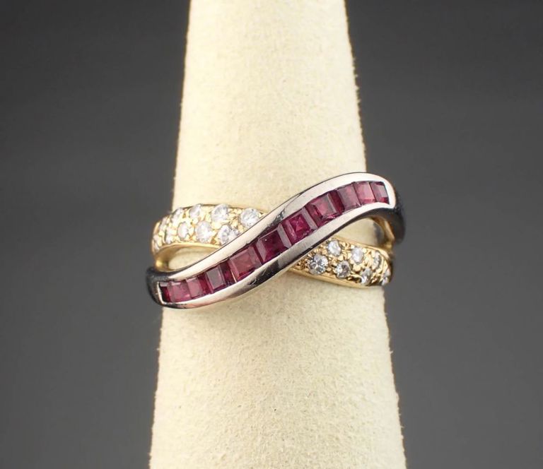14k white yellow gold ruby diamond ring
