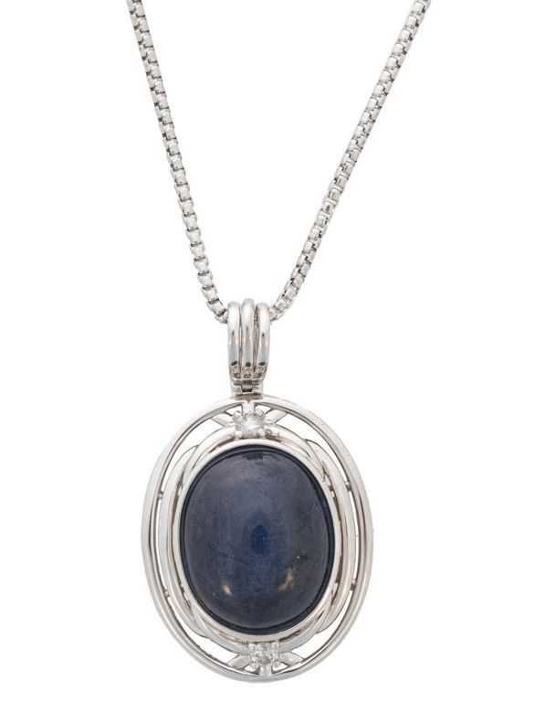 Sterling silver star sapphire and diamond pendant on chain